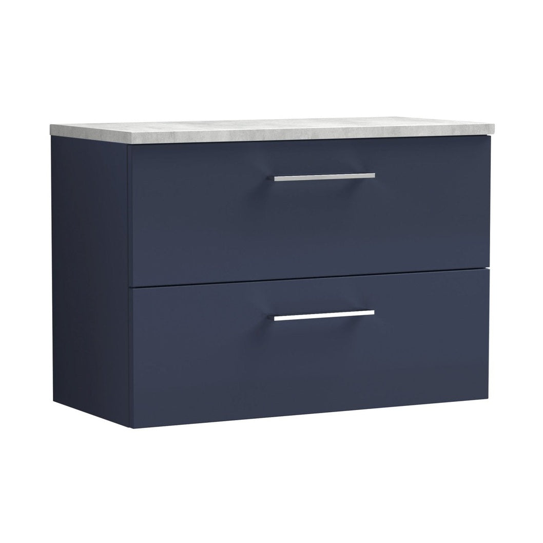 Nuie Arno 800mm Wall Hung 2-drawer Vanity & Laminate Worktop Contemporary Midnight Blue MFC Painted Matt 562x805x390mm - ARN2926LBG - JJ Building Materials