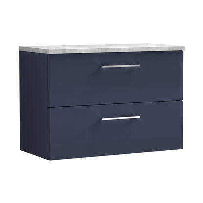 Nuie Arno 800mm Wall Hung 2-drawer Vanity & Laminate Worktop Contemporary Midnight Blue MFC Painted Matt 562x805x390mm - ARN2926LBG - JJ Building Materials