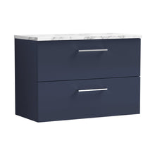 Nuie Arno 800mm Wall Hung 2-drawer Vanity & Laminate Worktop Contemporary Midnight Blue MFC Painted Matt 562x805x390mm - ARN2926LCM - JJ Building Materials