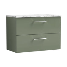 Nuie Arno 800mm Wall Hung 2-drawer Vanity & Laminate Worktop Contemporary Satin Green MFC Painted Matt 562x805x390mm - JJ Building Materials