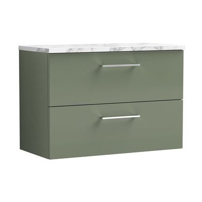 Nuie Arno 800mm Wall Hung 2-drawer Vanity & Laminate Worktop Contemporary Satin Green MFC Painted Matt 562x805x390mm - JJ Building Materials