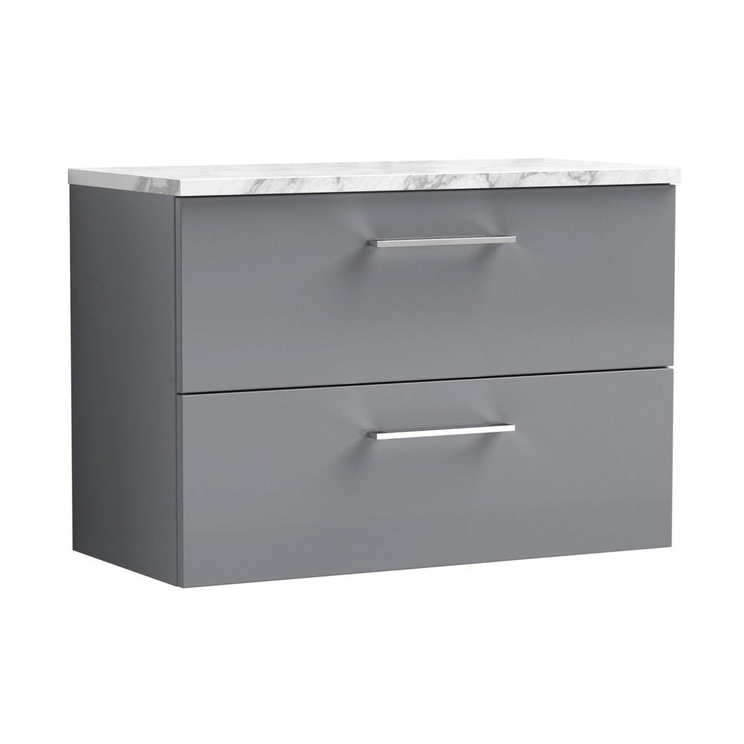 Nuie Arno 800mm Wall Hung 2-drawer Vanity & Laminate Worktop Contemporary Satin Grey MFC Painted Matt 562x805x390mm - JJ Building Materials