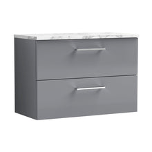 Nuie Arno 800mm Wall Hung 2-drawer Vanity & Laminate Worktop Contemporary Satin Grey MFC Painted Matt 562x805x390mm - JJ Building Materials