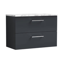 Nuie Arno 800mm Wall Hung 2-drawer Vanity & Laminate Worktop Contemporary Soft Black MFC Painted Matt 562x805x390mm - JJ Building Materials