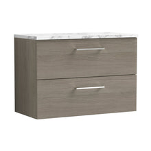 Nuie Arno 800mm Wall Hung 2-drawer Vanity & Laminate Worktop Contemporary Solace Oak MFC Textured Woodgrain 561x805x390mm - JJ Building Materials