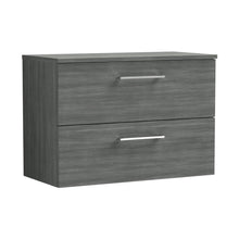 Nuie Arno 800mm Wall Hung 2 Drawer Vanity & Worktop Contemporary Anthracite Woodgrain MFC Textured Woodgrain 539x805x390mm - JJ Building Materials