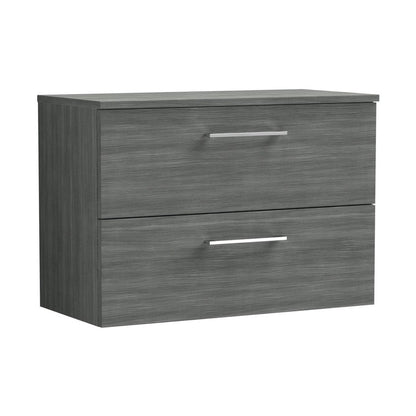 Nuie Arno 800mm Wall Hung 2 Drawer Vanity & Worktop Contemporary Anthracite Woodgrain MFC Textured Woodgrain 539x805x390mm - JJ Building Materials