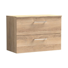 Nuie Arno 800mm Wall Hung 2-drawer Vanity & Worktop Contemporary Bleached Oak MFC Textured Woodgrain 558x805x390mm - JJ Building Materials