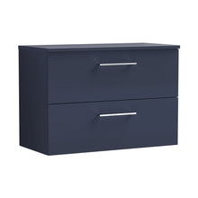 Nuie Arno 800mm Wall Hung 2-drawer Vanity & Worktop Contemporary Midnight Blue MFC Painted Matt 558x805x390mm - JJ Building Materials