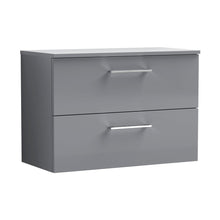 Nuie Arno 800mm Wall Hung 2 Drawer Vanity & Worktop Contemporary Satin Grey MFC Painted Matt 557x805x390mm - JJ Building Materials