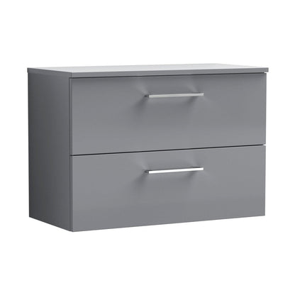 Nuie Arno 800mm Wall Hung 2 Drawer Vanity & Worktop Contemporary Satin Grey MFC Painted Matt 557x805x390mm - JJ Building Materials