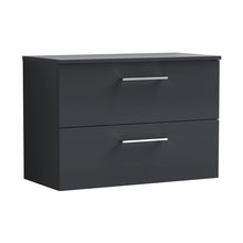Nuie Arno 800mm Wall Hung 2 Drawer Vanity & Worktop Contemporary Soft Black MFC Painted Matt 557x805x390mm - JJ Building Materials