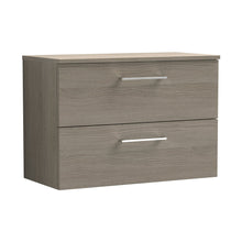 Nuie Arno 800mm Wall Hung 2 Drawer Vanity & Worktop Contemporary Solace Oak MFC Textured Woodgrain 539x805x390mm - JJ Building Materials