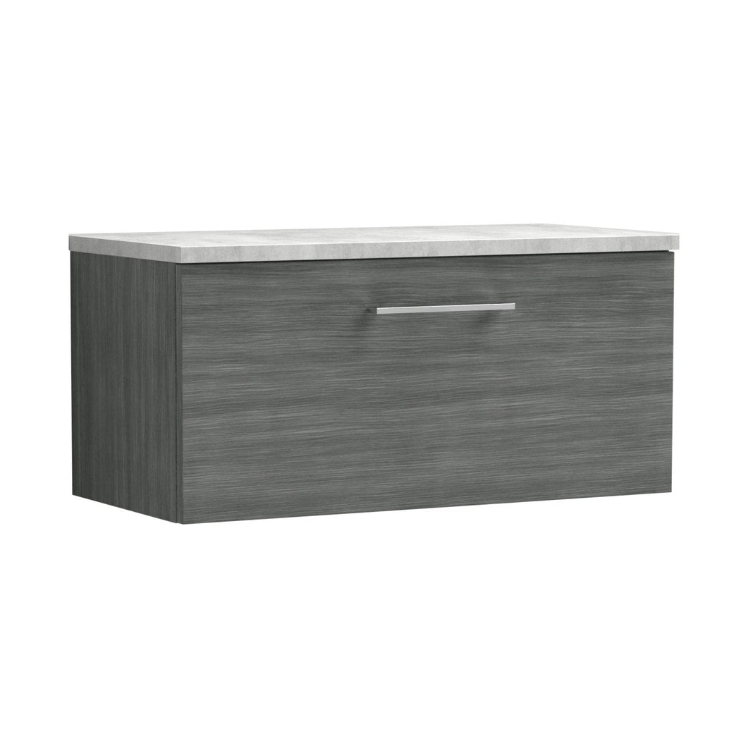Nuie Arno 800mm Wall Hung Single Drawer Vanity & Laminate Top Contemporary Anthracite Woodgrain MFC Textured Woodgrain 381x805x390mm - JJ Building Materials