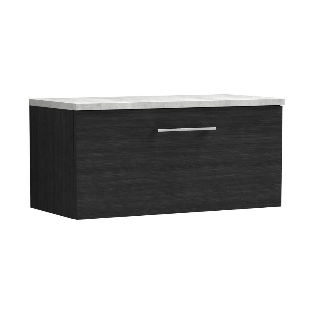 Nuie Arno 800mm Wall Hung Single Drawer Vanity & Laminate Top Contemporary Charcoal Black MFC Textured Woodgrain 381x805x390mm - JJ Building Materials