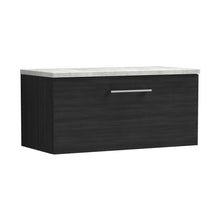 Nuie Arno 800mm Wall Hung Single Drawer Vanity & Laminate Top Contemporary Charcoal Black MFC Textured Woodgrain 381x805x390mm - JJ Building Materials