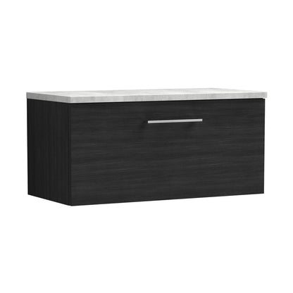 Nuie Arno 800mm Wall Hung Single Drawer Vanity & Laminate Top Contemporary Charcoal Black MFC Textured Woodgrain 381x805x390mm - JJ Building Materials