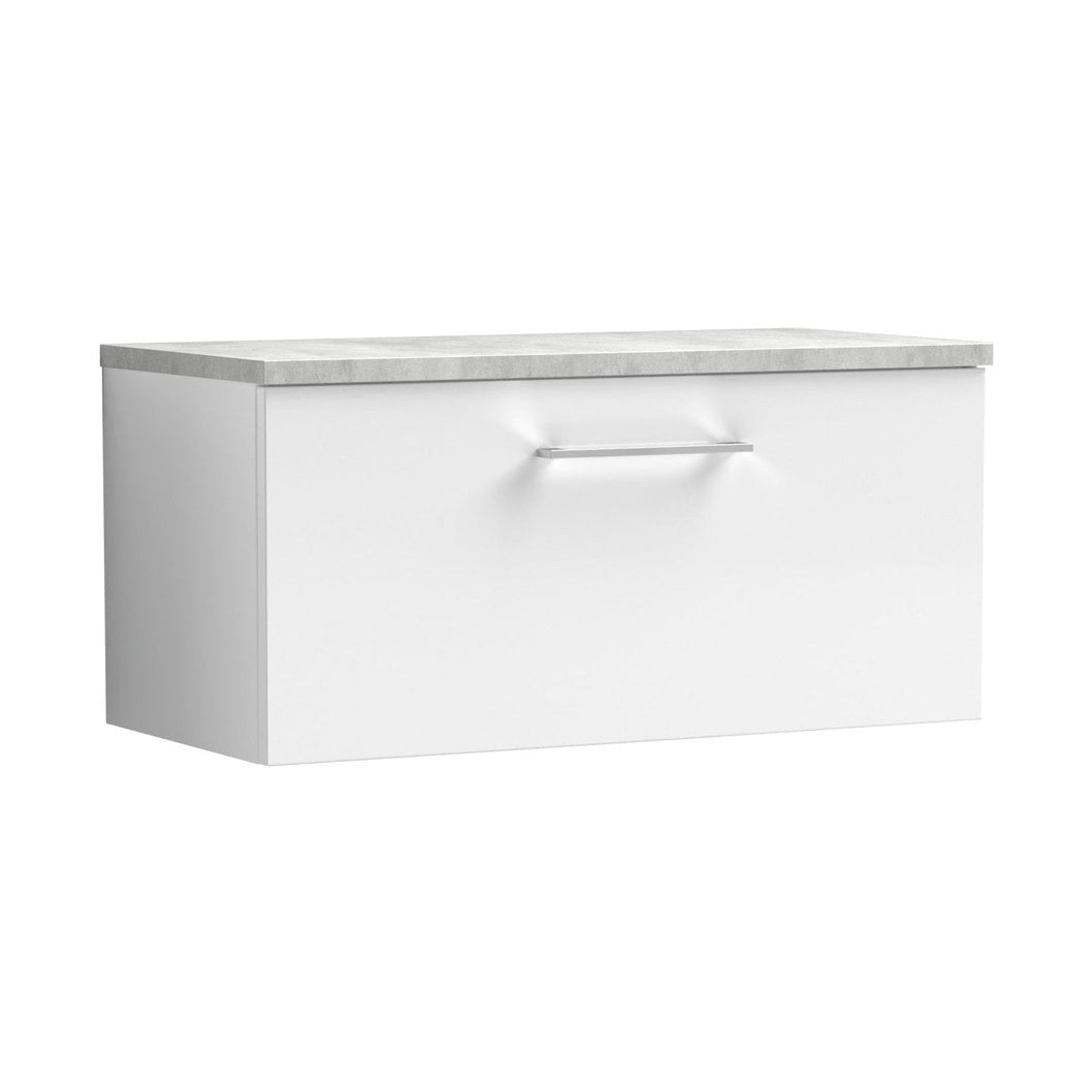 Nuie Arno 800mm Wall Hung Single Drawer Vanity & Laminate Top Contemporary Gloss White MFC Painted Gloss 381x805x390mm - JJ Building Materials