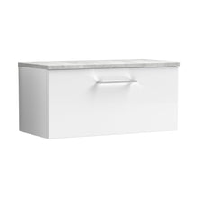 Nuie Arno 800mm Wall Hung Single Drawer Vanity & Laminate Top Contemporary Gloss White MFC Painted Gloss 381x805x390mm - JJ Building Materials