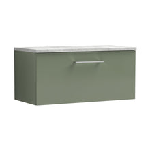 Nuie Arno 800mm Wall Hung Single Drawer Vanity & Laminate Top Contemporary Satin Green MFC Painted Matt 381x805x390mm - JJ Building Materials