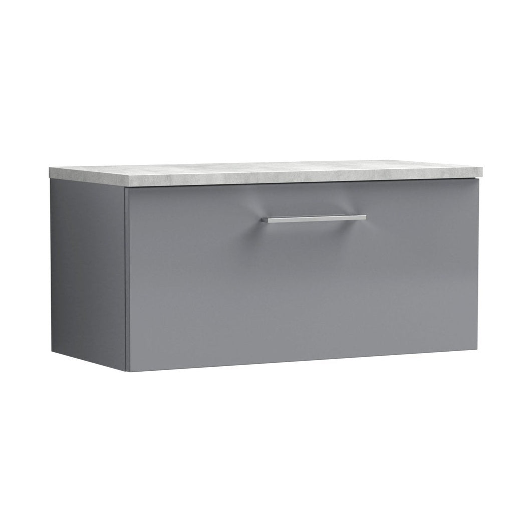 Nuie Arno 800mm Wall Hung Single Drawer Vanity & Laminate Top Contemporary Satin Grey MFC Painted Matt 381x805x390mm - JJ Building Materials