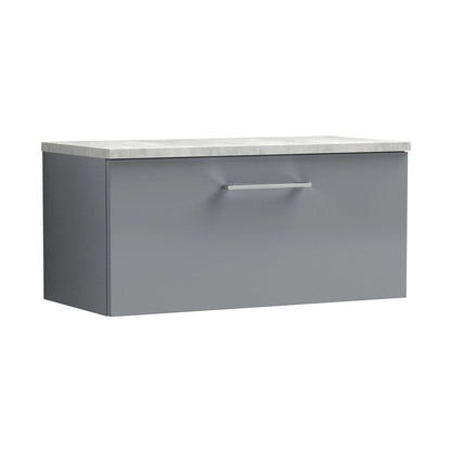 Nuie Arno 800mm Wall Hung Single Drawer Vanity & Laminate Top Contemporary Satin Grey MFC Painted Matt 381x805x390mm - JJ Building Materials