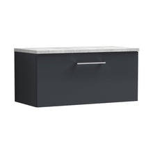 Nuie Arno 800mm Wall Hung Single Drawer Vanity & Laminate Top Contemporary Soft Black MFC Painted Matt 381x805x390mm - JJ Building Materials
