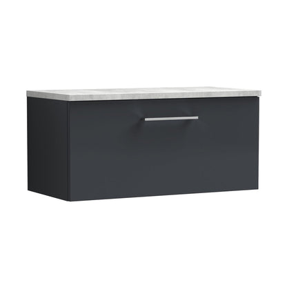 Nuie Arno 800mm Wall Hung Single Drawer Vanity & Laminate Top Contemporary Soft Black MFC Painted Matt 381x805x390mm - JJ Building Materials