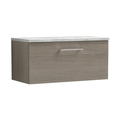 Nuie Arno 800mm Wall Hung Single Drawer Vanity & Laminate Top Contemporary Solace Oak MFC Textured Woodgrain 381x805x390mm - JJ Building Materials