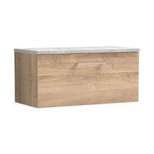 Nuie Arno 800mm Wall Hung Single Drawer Vanity & Laminate Worktop Contemporary Bleached Oak MFC Textured Woodgrain 381x805x390mm - JJ Building Materials