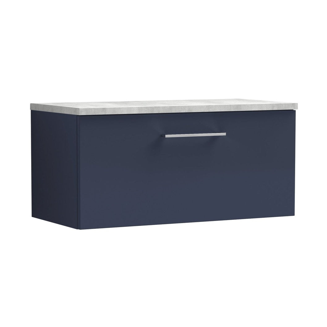 Nuie Arno 800mm Wall Hung Single Drawer Vanity & Laminate Worktop Contemporary Midnight Blue MFC Painted Matt 381x805x390mm - JJ Building Materials