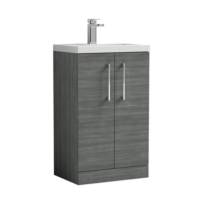 Nuie Arno Compact 500mm Floor Standing 2 Door Vanity & Ceramic Basin Contemporary Anthracite Woodgrain MFC Textured Woodgrain 840x510x360mm - JJ Building Materials