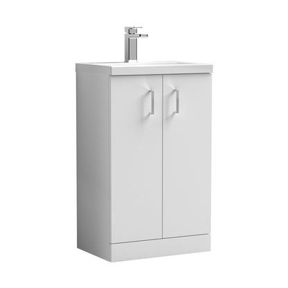 Nuie Arno Compact 500mm Floor Standing 2-door Vanity & Ceramic Basin Contemporary Gloss White MFC Painted Gloss 840x510x360mm - JJ Building Materials