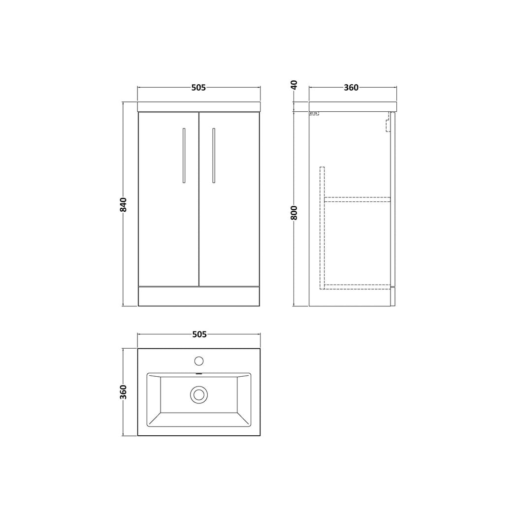 Nuie Arno Compact 500mm Floor Standing 2 Door Vanity & Ceramic Basin Contemporary Satin Green MFC Painted Matt 840x510x360mm - JJ Building Materials
