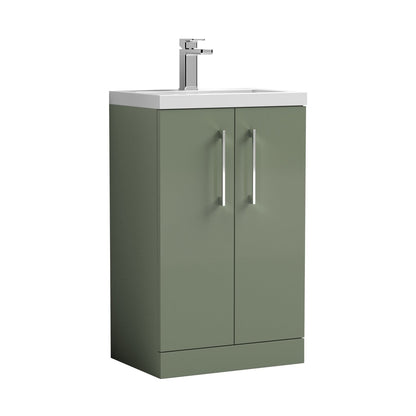 Nuie Arno Compact 500mm Floor Standing 2 Door Vanity & Ceramic Basin Contemporary Satin Green MFC Painted Matt 840x510x360mm - JJ Building Materials