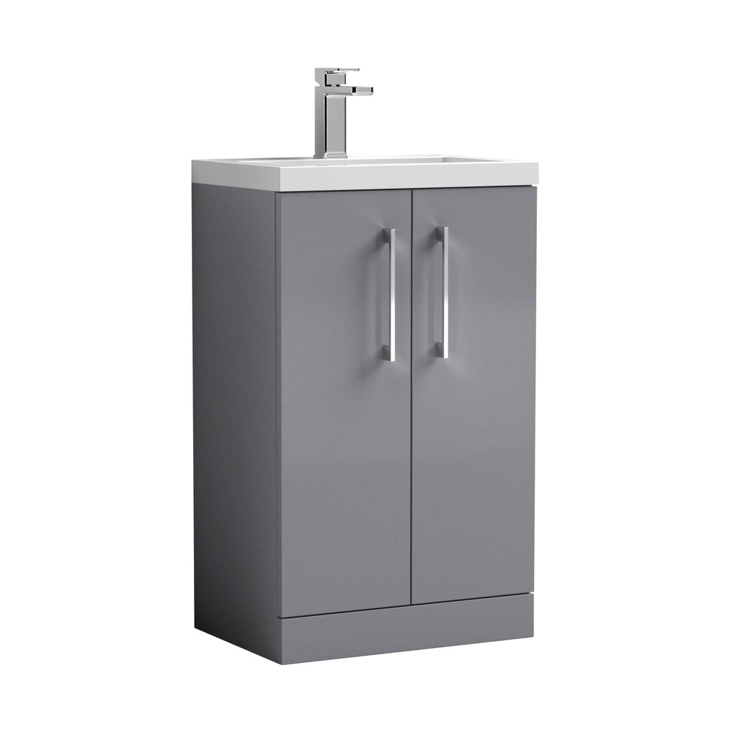 Nuie Arno Compact 500mm Floor Standing 2-door Vanity & Ceramic Basin Contemporary Satin Grey MFC Painted Matt 840x510x360mm - JJ Building Materials
