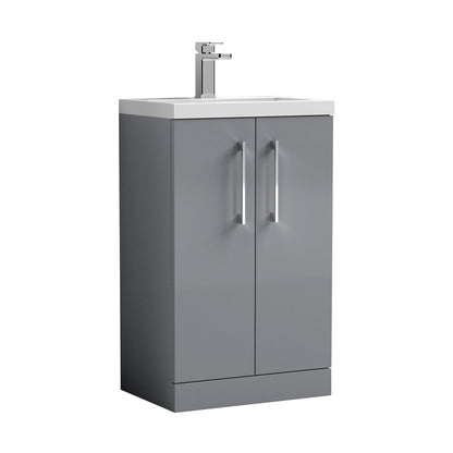 Nuie Arno Compact 500mm Floor Standing 2-door Vanity & Ceramic Basin Contemporary Satin Grey MFC Painted Matt 840x510x360mm - JJ Building Materials