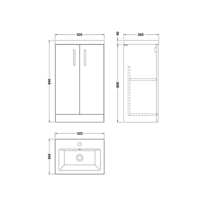 Nuie Arno Compact 500mm Floor Standing 2-door Vanity & Ceramic Basin Contemporary Satin Grey MFC Painted Matt 840x510x360mm - JJ Building Materials