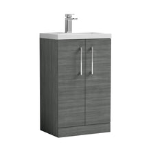 Nuie Arno Compact 500mm Floor Standing 2 Door Vanity & Polymarble Basin Contemporary Anthracite Woodgrain MFC Textured Woodgrain 840x503x353mm - JJ Building Materials
