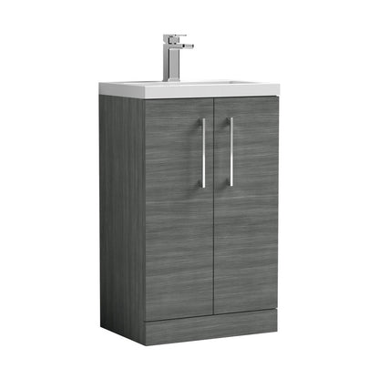 Nuie Arno Compact 500mm Floor Standing 2 Door Vanity & Polymarble Basin Contemporary Anthracite Woodgrain MFC Textured Woodgrain 840x503x353mm - JJ Building Materials