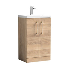 Nuie Arno Compact 500mm Floor Standing 2-door Vanity & Polymarble Basin Contemporary Bleached Oak MFC Textured Woodgrain 840x503x353mm - JJ Building Materials