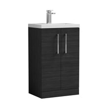 Nuie Arno Compact 500mm Floor Standing 2 Door Vanity & Polymarble Basin Contemporary Charcoal Black MFC Textured Woodgrain 840x603x353mm - JJ Building Materials