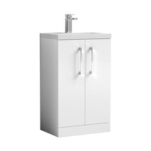 Nuie Arno Compact 500mm Floor Standing 2-door Vanity & Polymarble Basin Contemporary Gloss White MFC Painted Gloss 840x505x360mm - JJ Building Materials
