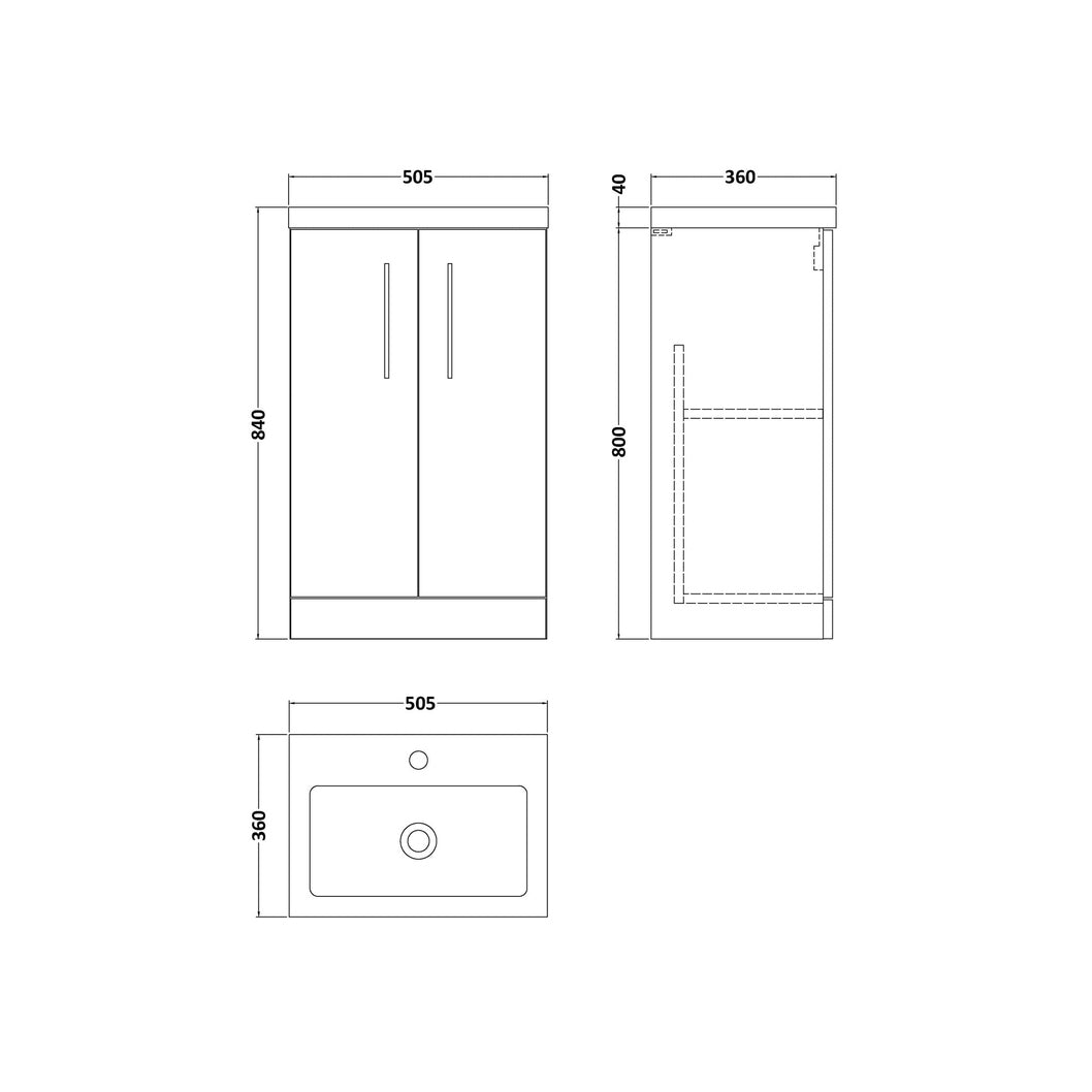 Nuie Arno Compact 500mm Floor Standing 2 Door Vanity & Polymarble Basin Contemporary Satin Green MFC Painted Matt 840x503x353mm - JJ Building Materials
