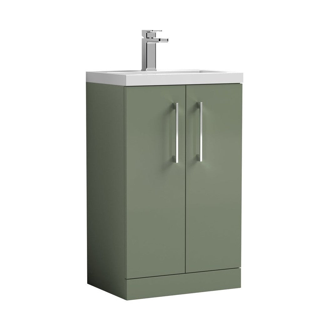 Nuie Arno Compact 500mm Floor Standing 2 Door Vanity & Polymarble Basin Contemporary Satin Green MFC Painted Matt 840x503x353mm - JJ Building Materials