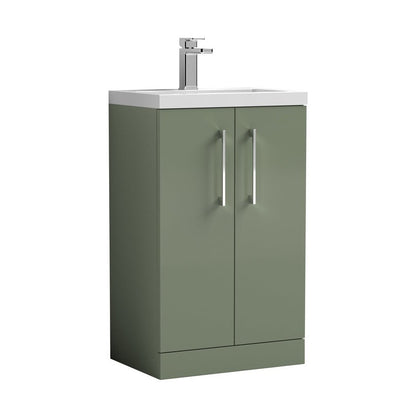 Nuie Arno Compact 500mm Floor Standing 2 Door Vanity & Polymarble Basin Contemporary Satin Green MFC Painted Matt 840x503x353mm - JJ Building Materials