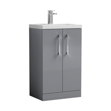 Nuie Arno Compact 500mm Floor Standing 2-door Vanity & Polymarble Basin Contemporary Satin Grey MFC Painted Matt 840x505x360mm - JJ Building Materials
