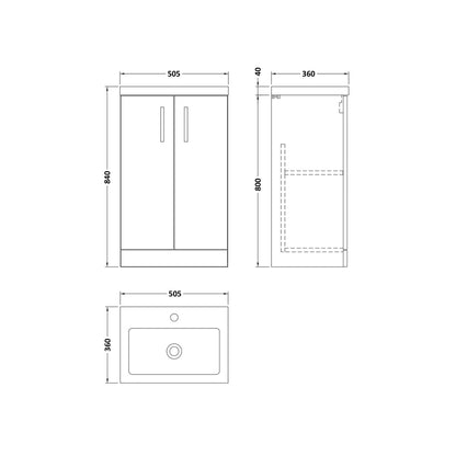 Nuie Arno Compact 500mm Floor Standing 2-door Vanity & Polymarble Basin Contemporary Soft Black MFC Painted Matt 840x505x360mm - JJ Building Materials