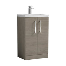 Nuie Arno Compact 500mm Floor Standing 2 Door Vanity & Polymarble Basin Contemporary Solace Oak MFC Textured Woodgrain 840x503x353mm - JJ Building Materials