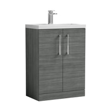Nuie Arno Compact 600mm Floor Standing 2 Door Vanity & Ceramic Basin Contemporary Anthracite Woodgrain MFC Textured Woodgrain 840x510x360mm - JJ Building Materials